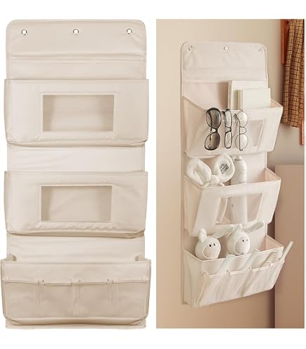 Lot 3 Sacs De Rangement Muraux Suspendus Blanc – Organisateur 3 Compartiments Imperméable, Pliable, Pour Chambre, Cuisine, Bureau, Salle De Bain