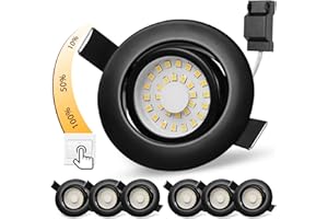 BOYIR Spot LED Encastrable Dimmable 5W Noir Spot LED Extra Plat Spots de Plafond 45° Orientable Blanc Chaud 3000K 500LM, Éclairage Encastré 68mm, Spot Encastrable pour salle de bain et cuisine,Lot de 6