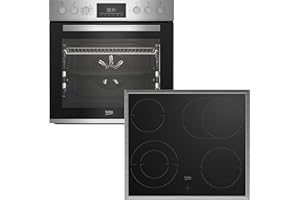 Beko BBUM12320XFP Einbau-Backofen-Set: Glaskeramik-Kochfeld, 4 Kochzonen inkl. Bräterzone, Backofen mit 9 Funktionen, AeroPerfect, Pyrolyse, 72 l Garraum-Volumen, Sensortasten, Schwarz/Edelstahl