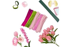ZKSMNB Lot de 500 Pièces Cure Pipe, Fil Chenille, Cure-Pipe pour Fleurs Tulipes - 4 Couleurs - Avec 2 Rouleau Ruban de Fleuriste et 20 Tige Fleur - Pour le Bricolage - Décoration