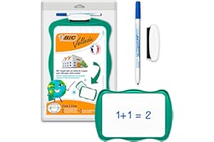 BIC Velleda Ardoise Ecolier Double Face (21 x 31 cm) Effaçable à Sec avec Feutre Bleu Effaçable à Sec et Effacette - Verte, Lot de 1