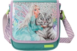 Depesche 12496 TOPModel Fantasy Tiger - torba na ramię w kolorze lawendowym i benzynowym, mała torba z zamkiem błyskawicznym i regulowanym paskiem na ramię