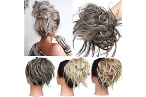 ‎TESS TESS Haargummi Haarteil Dutt mit Haaren Glatt struppige Haarknoten Hochsteckfrisuren günstig Haarverlängerung für Frauen 45g Grau