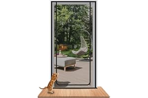 Earrck Katzengittertür, verstärkte Maschendrahtgittertür für die Einführung Neuer Katzen, Haustiere drinnen halten, Kratzfest, Reißverschluss, Schwarz (passend für Türgröße: 80cm x 200cm)