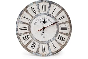 LOHAS Home 30cm Vintage Horloge Murale Rustique, silencieuse en Bois Cadran Horloge minuteur pour la Maison Salon Chambre Bureau Café Bar Decor (Vacances Romaines)