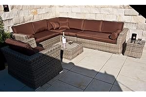 Ragnarök-Möbeldesign PolyRattan Lounge - Deutsche Marke - eigene Produktion - 8 Jahre Garantie auf UV Beständig - Garten Möbel Natur-Farben H Rundrattan Gartenmöbel Alu