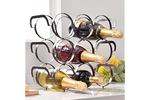 Urackify Étagère à vin, empilable, étagère de table, armoire à vin, étagère à bouteilles avec 3 niveaux, étagère à vin en métal pour 9 bouteilles, pour bar et cuisine