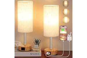 Aooshine Bedside Lamps Set of 2 Touch Table Lamps with USB-C USB-A Charging Ports, 3 Way Dimmable Bedside Lamp for Bedrooms, Small Touch Lamps for Living Room (Bulb Included)
