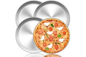 TEAMFAR Pizzbricka, rund pizzaform, pizzapankor, set om 4 av rostfritt stål, 29 cm pizzabakplåt för bakning i ugn, hälsosam o