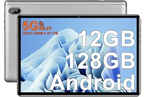 FACETEL Tablet 10 Pulgadas Android con Octa-Core 2.0 GHz, 12GB RAM + 128GB ROM (1TB TF), 5G WiFi + Bluetooth 5.0, 5MP+8MP, HD IPS, Facciale ID, Widevine L1, Tablet con Case - Plateado