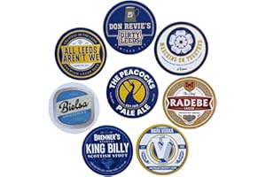 HALF TIME CLUB Leeds United Beer Mats – 1st Edition – Set of 8 Football Coasters for Men or Women – Unique Leeds United Gifts – LUFC Memorabilia – Gift Boxed Drink Coasters for Beer or Coffee