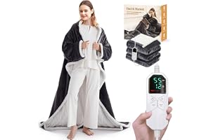 Tabksola Värmefilt med ärmar, 127 × 177 cm, 10 värmenivåer, upp till 12 timmars automatisk avstängning, tillverkad av tvättbar flanell, lämplig för hem och kontor, elektrisk värmefilt för säng & soffa