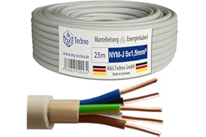 M&G Techno 25m NYM-J 5x1,5 mm² Mantelleitung Feuchtraumkabel Elektrokabel Kupfer Made in Germany