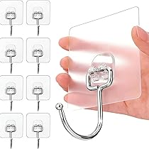 AWCIGG 15 Piezas Ganchos Adhesivos Extra Fuertes, Ganchos Adhesivos Para Pared (Máx. 15 Kg), Gancho Autoadhesivo, Transparente, Impermeable, Sin Clavo, Para Pared, Cocina, Baño, Oficina, Ventana