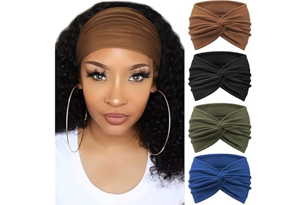 DRESHOW 4 Pièces Bandeau Cheveux Femme Boho Bandeaux Vintage Fleur Imprimé Hair Bandeau Cross Noué Élastique Bande de Cheveux Accessoire
