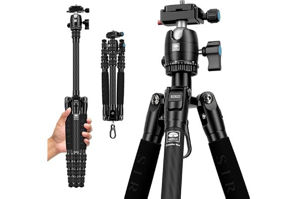 SIRUI Camera Tripod, Compact Carbon Trepied-Traveler 5CX, Trépied de Voyage léger à 5 Sections, Hauteur de Pliage 32cm, Rotule 360°, Plaque de Fixation Rapide Arca de Suisse, Capacité de Charge 6kg.