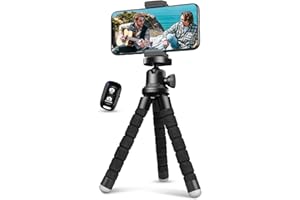 Aureday Mini Stativ für Smartphone - Rutschfest, Leicht mit Bluetooth Fernbedienung für Reisen, Camping, Selfie