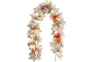 QKEINV Fall Garland Maple Leaf, Autumn Maple Leaf Garland, Artificial Autumn Leaves Wreath, Thanksgiving Fall Garlands Decor for Thanksgiving Halloween Home Indoor Outdoor Mantel Wall Backdrop Table Decor