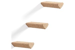 NOVECRAFTO Set Of 8 Wall Mounted Sisal Rope Cat Wall Shelves In Triangle Shape - Durable Handmade Wooden Stepper Shelf L9.44" x W3.9 (24x10cm) - Wood Cat Wall Furniture For Climb, Scratch, Rest