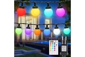 Joomer 30 LED Guirnalda Luces Exterior, 6M RGB Globo de luces a energía con mando a distancia, temporizador y regulable, G35 Bombillas de colores cambiantes luces para Interior Navidad Jardín Fiesta