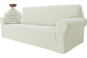 Ystyle Funda Sofa 3 Plazas, Ajustables Fundas Sofa Elasticas, Protector Sofa Gatos Arañazo y Perros Mascotas, Funda de Sofá con Reposabrazos Antideslizante Antimanchas Lavable, Blanco Natural