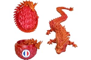KOALA STUDIO Articulated Dragon & 3D-Printed Dragon Egg - Fantasy Universe Decoration / Fidget Toy - Unique Gift Idea, Home Décor for Kids' Room, Living Room (Glossy Red Gold)