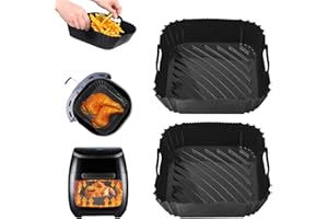 HIVIO Silikon Fritteuseneinlage, Fritteusenzubehör, quadratische Fritteuseneinlage, wiederverwendbarer Fritteusenkorb/Tray für Cosori 4.7L - 5.5L, Tower, Tefal Fritteuse oder Backofen (2 Stück/Schwarz)