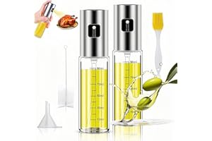 FHISKUNYU 2er Set Edelstahl Ölsprüher für Speiseöl, Essig, Olivenöl Spray und Airfryer Öl Spray mit UV-Schutz Glas, Öl Sprühflasche für Salat, Grillen, Backen