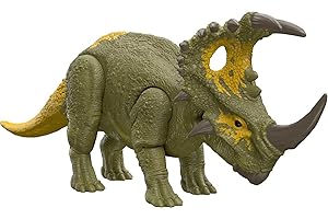MATTEL Jurassic World Figurine Dinosaure articulée Sinoceratops, Attaque Rugissante, sons et mouvements, avec code ADN scannable, Jouet Enfant, Dès 4 ans, HDX43