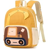 PROTAURI Children's Corduroy Backpack Boys Girls 3-6 Years 12L, lemon tree | Chest Strap with Whistle, Reflective, Ergonomic
