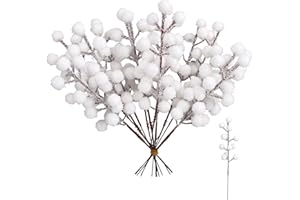 Jaarssho 20 Stück Weiß Beeren Deko Weihnachten,Beerenzweig Künstlich,Gefälschte Zweige Stechpalme Deko 22 cm Länge, Leuchtende Farben,Dekoration für Weihnachten,Hochzeit,Handwerk und Heimornamente