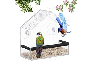 Fågelmatare, akryl transparent fågelhus, fönster mathus för fåglar, med 3 sugkoppar och matkassett, 15 x 15 x 6 cm, för mesar, sparvar, vilda fåglar