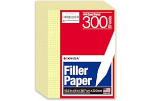 KAISA Loose Leaf Notebook Paper, 4x4 Quad Graph Ruled, 300 Sheets Per Lined Paper, 8" x 10.5", 3 Hole Punched for 3 Ring Binder, Canary, Made In USA