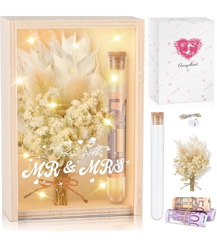 Cadeau Mariage Luckwaii - Coffret Bois Avec Fleurs Séchées Et Tube - Pour Mariés