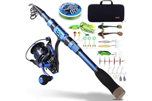 Sougayilang Ensemble Canne à pêche et Moulinet, Canne à pêche télescopique en Fibre de Carbone 12+1BB Moulinet avec Sac de Transport pour Eau salée et Eau Douce