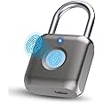 Pothunder Fingerprint Smart Padlock Lock, Biometric Metal Keyless Thumbprint Lock, Waterproof, USB Rechargeable, for Gym Locker, School Locker, Luggage, Backpack, Suitcase(Gray)