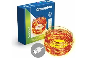 Crompton Galaxy Decoration Copper USB Powered String Fairy Lights with 100 Led Light (10 Meters / 32 Feet, Warm White, Pack o