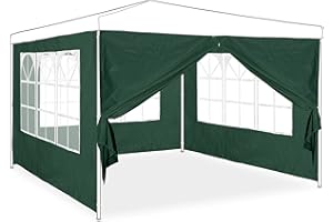 Relaxdays Laterales Carpa, 4, 2 x 3 m, Paredes Cenador con Ventana y Cremallera, Impermeables, Plástico, Verde, Set de 3