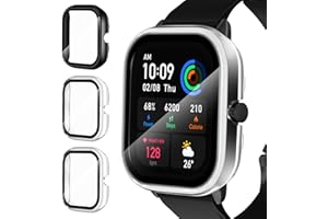 ivoler 3 Stück Hard PC Hülle mit Glas Displayschutz für Amazfit GTS 4 Mini, Vollständige Abdeckung Schutzhülle Ultradünne Kratzfest Schutz Case, 2 Transparent + 1 Schwarz