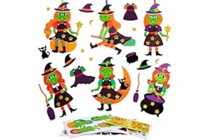 DKINY 12 Stück Halloween Hexen Bastelsets, Hexen Mix&Match Kunst und Bastelhandwerk für Kinder, Saisonale Kreativsets und Bastelbedarf zum Basteln, Halloween Hexen Basteln zum Dekorieren
