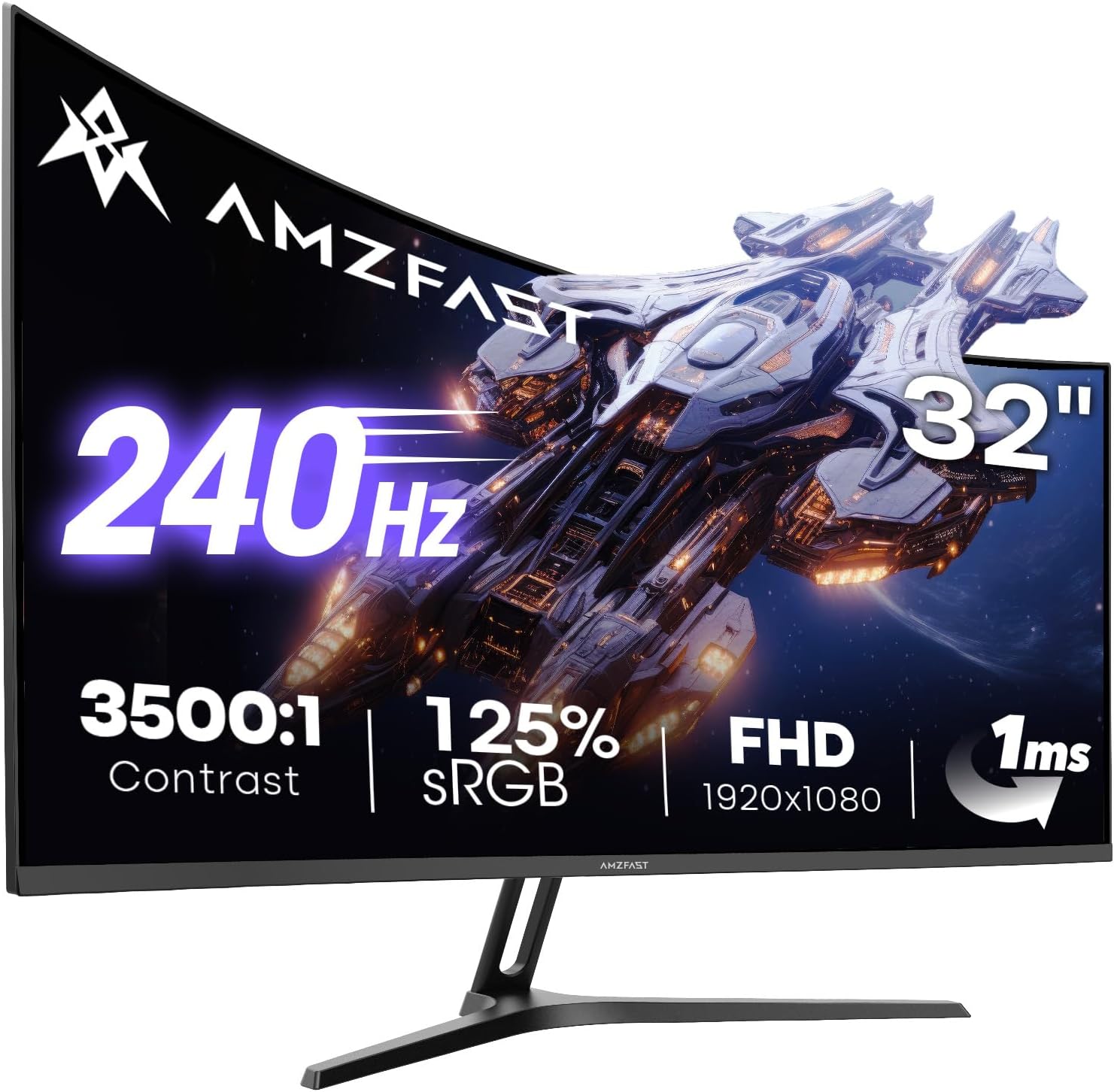 Amzfast 32 Inch Curved Gaming Monitor - 240Hz, Full HD 1920x1080P, 1ms MPRT, Adaptive-Sync, 3500:1 Contrast, DCI-P3 90%, sRGB 125%, HDR, VA 1500R, VESA 100x100MM, HDMI2.0&DP1.4 - AMZG32C1F