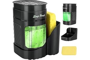 YULADO Dispenser Sapone Cucina，Porta Sapone Cucina 3 in 1, per lavello, per pompa con porta spugna, Dispenser di detersivo ricaricabile