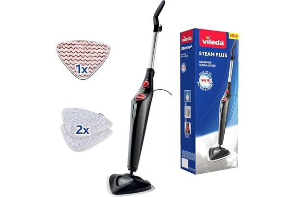 Vileda Steam Plus Edition Triangulaire avec Power Pad, balai vapeur, performance de nettoyage hygiénique sans utilisation de produits chimiques, pour tous les sols durs et les moquettes