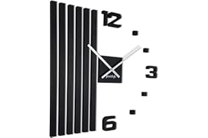 FLEXISTYLE Zegar ścienny 3D "zrób to sam", drewno dębowe, lamele, duży zegar ścienny 3D, nowoczesny design, EKO, dekoracja do biura, salonu, sypialni, artykuł dekoracyjny (czarny, białe wskazówki)