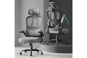 Submi Ergonomic Office Chair, Flip-Up Armrests Computer Chairs with Adjustable Headrest, Breathable Mesh Desk Chair for Home Office, PC Work Chair with Lumbar Support, 300LBS, Executive, Deep Grey