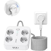 LENCENT 2M USB Socket Power Strip with Flat Plug, Flat Plug Power Strip | with 4 AC Outlets, 3 USB and 1 Type C, USB Power St