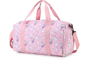 RAVUO Sac de Voyage Fille,Grande Capacité Sac de Sport Enfant Mignon Travel Bag Sac Weekend Sac Bagage avec Compartiment À Chaussures Et Espace De Poche Licorne