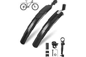 GEEKEO Parafango Bicicletta MTB con Campanello per Bicicletta, Universale Scalabile Regolabile Parafanghi Mountain Bike Mudguard Set Posteriore Anteriore Biciclette per MTB Bicicletta 24-29 Pollici Ruote