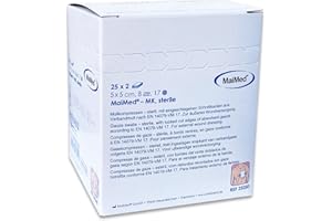 ‎SAXOMED Sterile Kompressen 5x5 cm 50 Stück - Verbandsmaterial Mullkompressen 5x5 cm steril 8 Lagen - Wundauflage nicht haftend - Wundkompressen zur Wundversorgung Blutabsorbtion und Sekretaufnahme