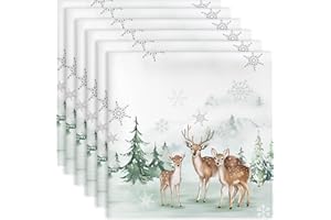 Arquiel Winter Deer Napkins, 45 cm x 45 cm Dinner Cloth Napkins Set of 6, Washable Cotton Soft Absorbent Square Table Top Decoration for Christmas Dining Kitchen Party Wedding
